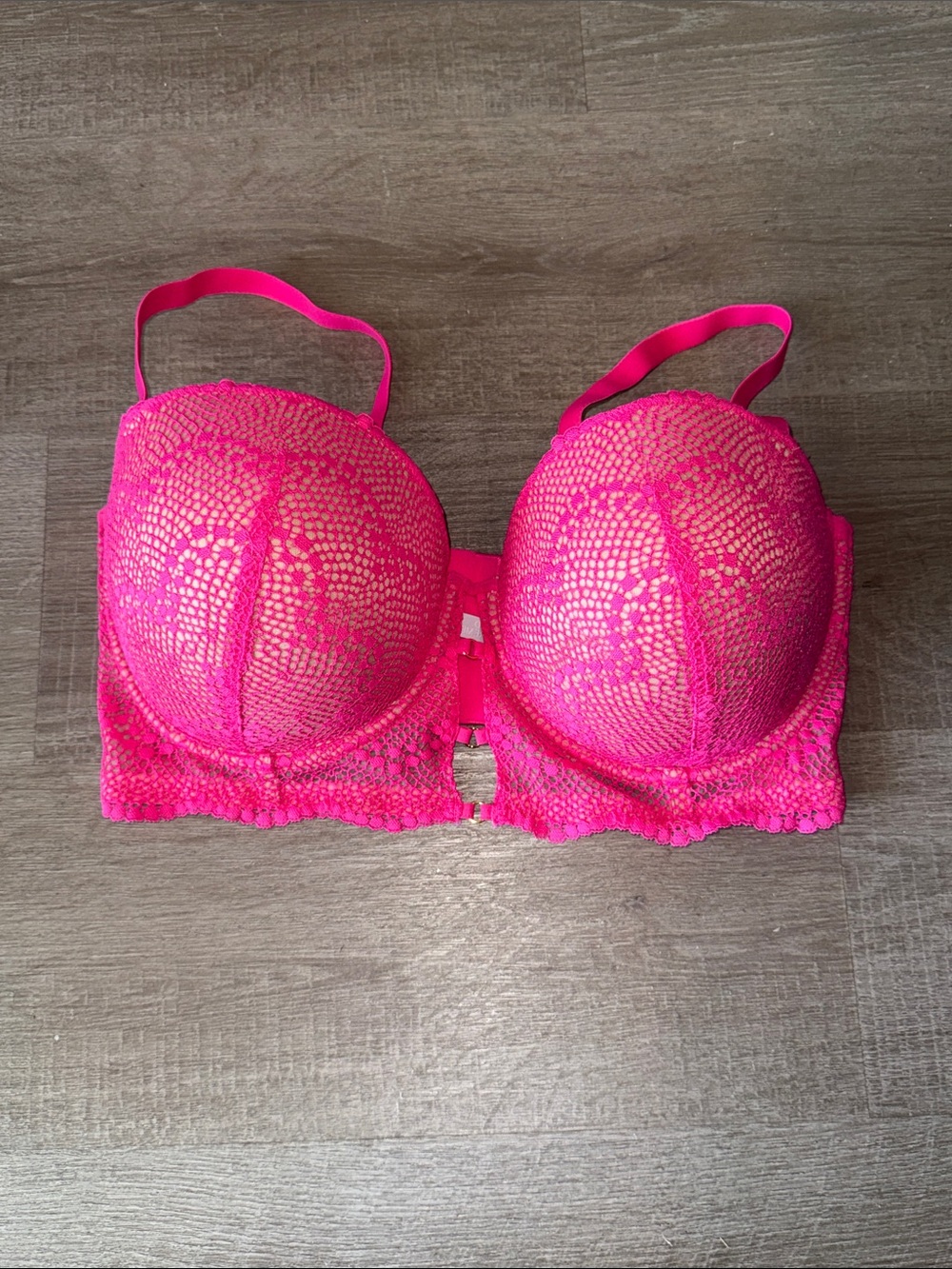 Adore Me Neon Pink Lace Longline Push-Up Bra 40DD